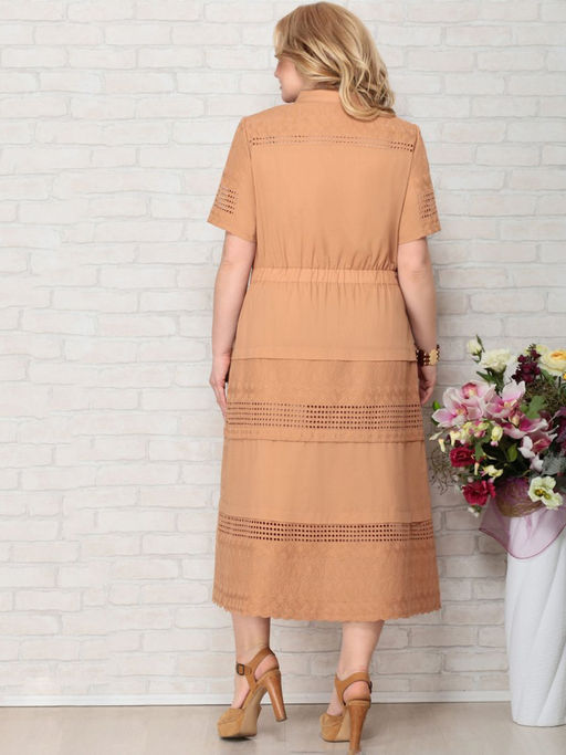 Белорусское платье с шитьем из хлопка - Almond фото 2