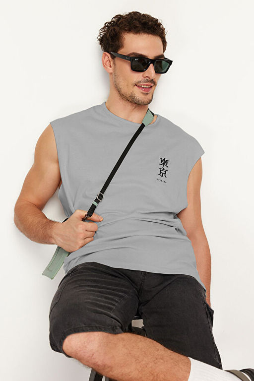 Gri Oversize Fit Uzak Do_u Bask_l_ Atlet-T-Shirt TMNSS23AL00007 - Trendyolmilla фото 2