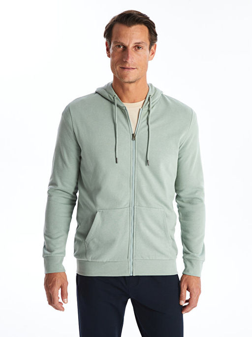 Kap??onlu Uzun Kollu Erkek Kal?n Fermuarl? Sweatshirt