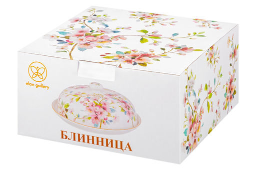 Блинница 23*23*9,5 см "Яблоневый цвет на белом" фарфор NEW BONE CHINA