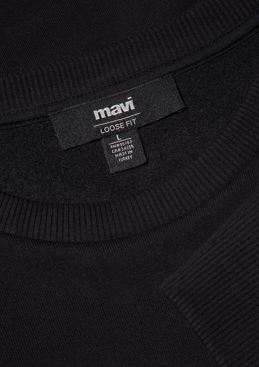 Bisiklet Yaka Siyah Basic Sweatshirt - Mavi фото 6
