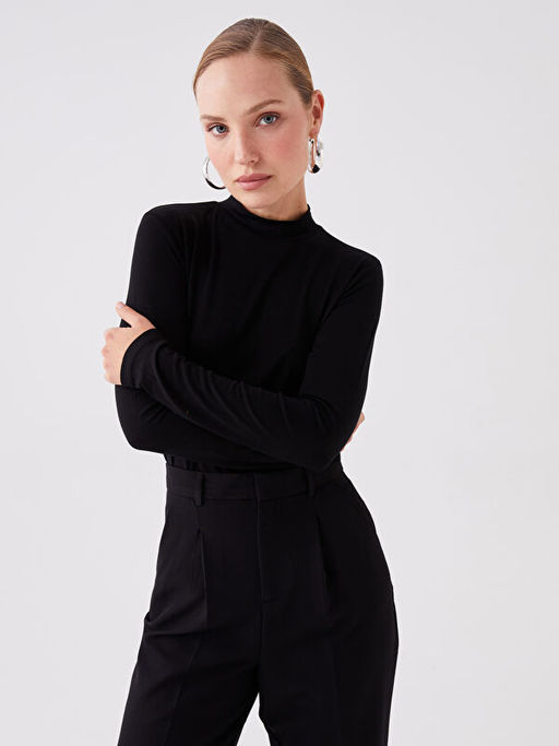 Dik Yaka D?z Uzun Kollu Kad?n Ti??rt