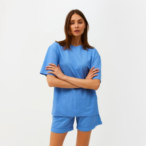Костюм женский (футболка, шорты) MINAKU: Casual Collection, голубой, размер 50