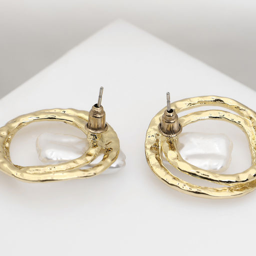 Серьги с жемчугом «Бусина» двойной круг, цвет золото