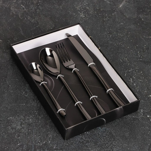 Набор столовых приборов из нержавеющей стали Magistro Джентри, 4 предмета, цвет чёрный фото 6