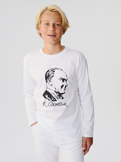 Bisiklet Yaka Atat?rk Bask?l? Erkek ?ocuk Ti??rt