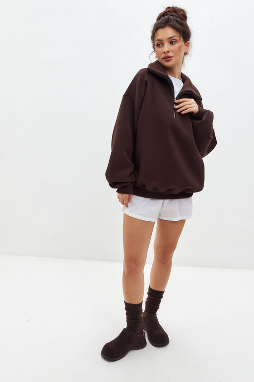 Толстовка женская из футера начес Комфорт шоколад макси