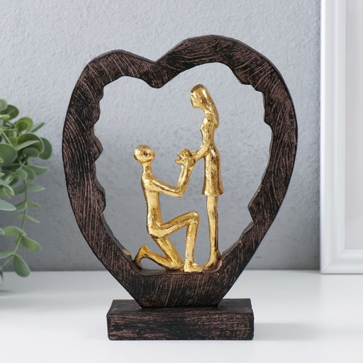 Фигурка полистоун Влюблённые в сердце - признание в любви, золото, 16?6?20 см