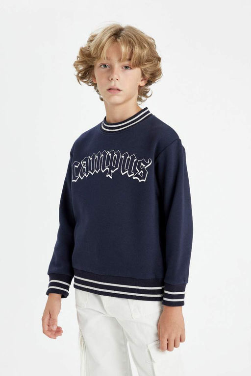 Толстовка оверсайз с круглым вырезом и принтом для мальчиков - Defacto фото 4