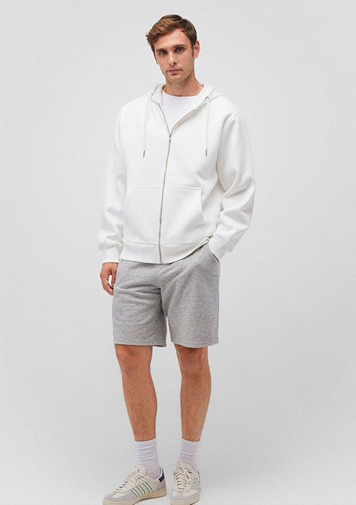 Kapusonlu Fermuarl? Beyaz Basic Sweatshirt