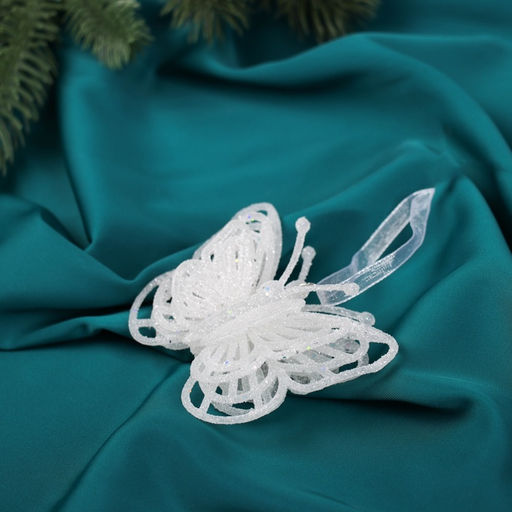 Цена за 2 шт. Ёлочная игрушка Зимнее волшебство. Бабочка перелив пластик, 87 см, белый  фото 2