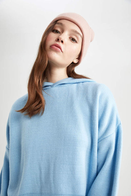 Свитер оверсайз с капюшоном - Defacto фото 5