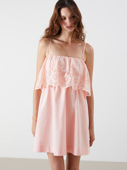 Kare Yaka F?rf?rl? Poplin Mini Elbise