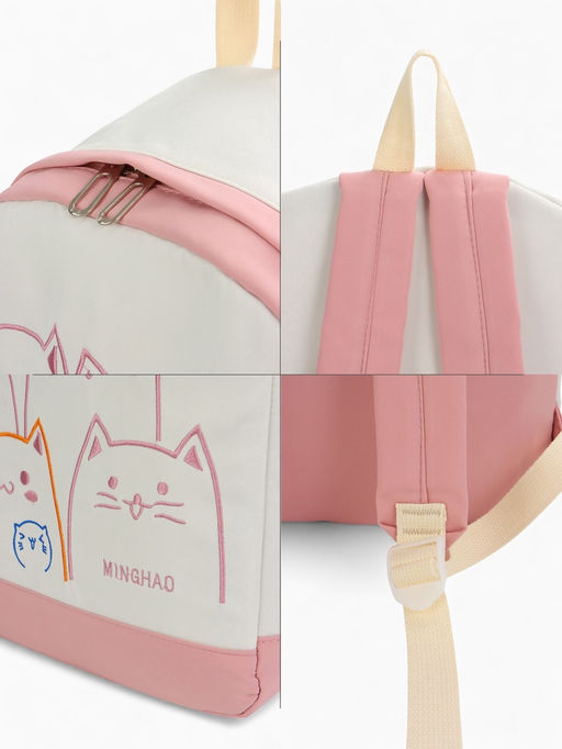 Рюкзак школьный на молнии, с карманами, с рисунком, размер 30?14?43 см, белый/розовый