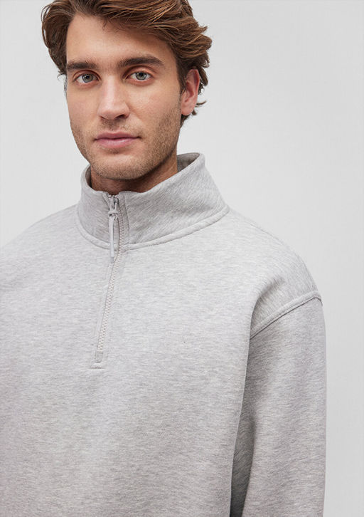 Yar? Fermuarl? Gri Basic Sweatshirt - Mavi фото 5