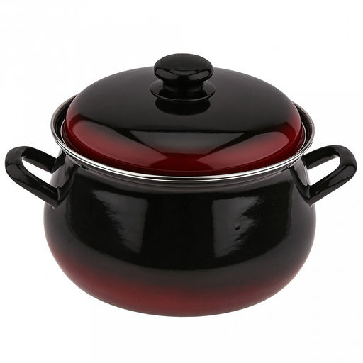 "Южанка" Набор эмалированных кастрюль 3 предмета: 2л - д18,5см, h9,8см, 3л - д21см, h12см, 4,5л - д23,5см, h13,2см, s0,8мм, форма грушевидная, двойной слой эмалевого покрытия, металлическая крышка с пластмассовой ручкой-кнопкой, металлические ручки,