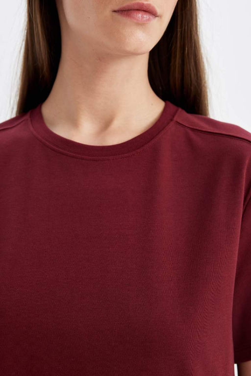 Женская повседневная базовая футболка с круглым вырезом стандартного кроя премиум-класса с короткими рукавами - Defacto фото 5