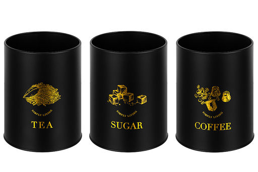 Набор банок д/сыпучих продуктов 3 пр. 1,1 л 11,7*11,7*17 см "Tea, coffee, sugar" + крышки с ручк