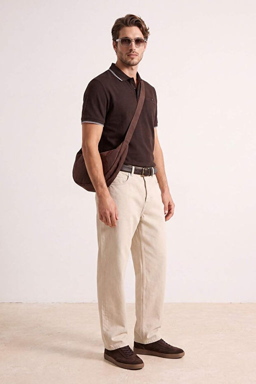 Kahverengi Regular/Normal Kesim Dokulu Polo Yaka T-shirt TMNSS26PO00021 - Trendyolmilla фото 2