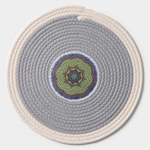 Салфетка сервировочная на стол Доляна Мира, d=38 см, хлопок, цвет серый, рисунок МИКС  фото 5