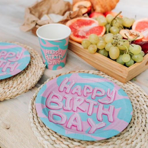 Цена за 10 шт. Тарелка бумажная Happy Birthday, 18 см - Страна карнавалия фото 6