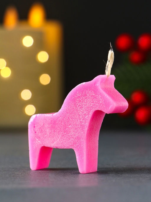 Цена за 2 шт. Декоративная свеча новогодняя «Лошадка мини», 55×50 мм, розовый