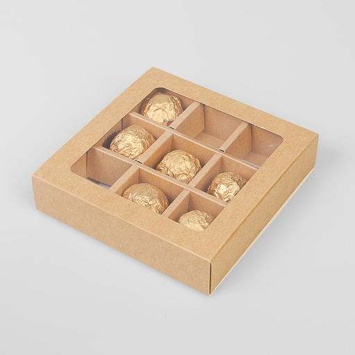 Цена за 5 шт. Упаковка для конфет, крафт, на 9 шт, 13,5 х 13,5 х 3,2 см - Simaland фото 7