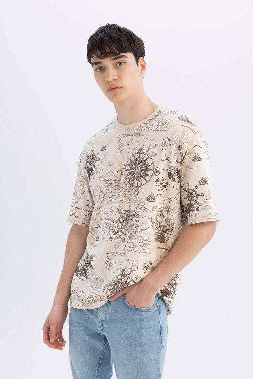 Футболка Comfort Fit с круглым вырезом и короткими рукавами с рисунком - Defacto фото 3