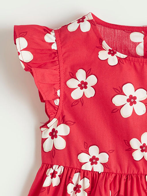 Bisiklet Yaka ?i?ekli K?z ?ocuk Elbise