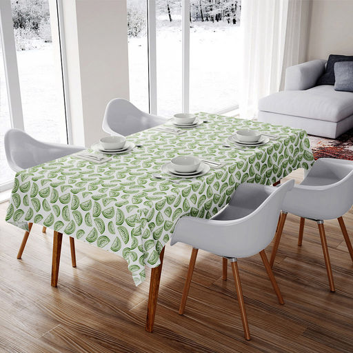 Скатерть 120х145см "Астурия зеленый", длина стола до 105см, на 4 персоны, рогожка (хлопок 100%) 171г/м2, упаковка классическая, пакет ПВХ 28х41см, "Домашняя мода" (Россия)