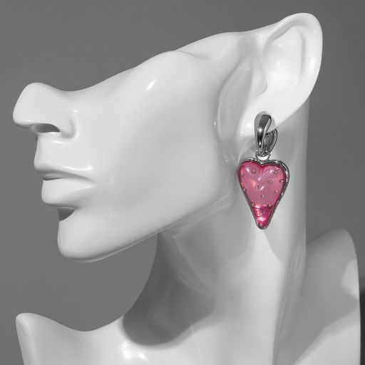 Серьги ассорти «Клубника-сердце», розовый в серебре