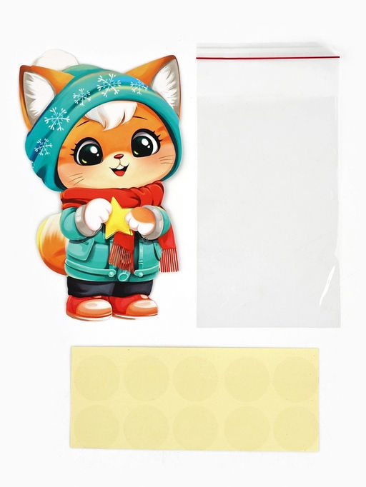 Цена за 10 шт. Пакетик под сладости на Новый год «Зимний котик», 6×11 см