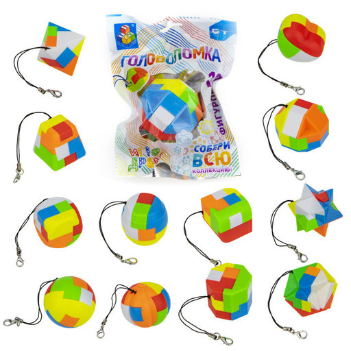 Головоломка "Геометрические фигуры" 4х4см. 12 видов в асс. в пак. арт.Т17615