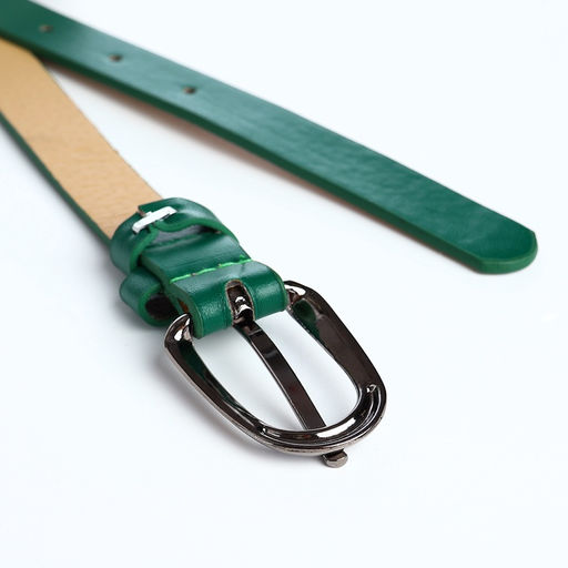 Ремень женский тонкий, 110×1.6 см, пряжка тёмный металл, зелёный