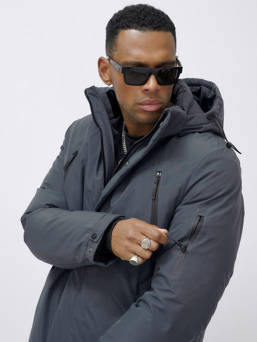 Парка мужская зимняя удлиненная темно-серого цвета 8385TC