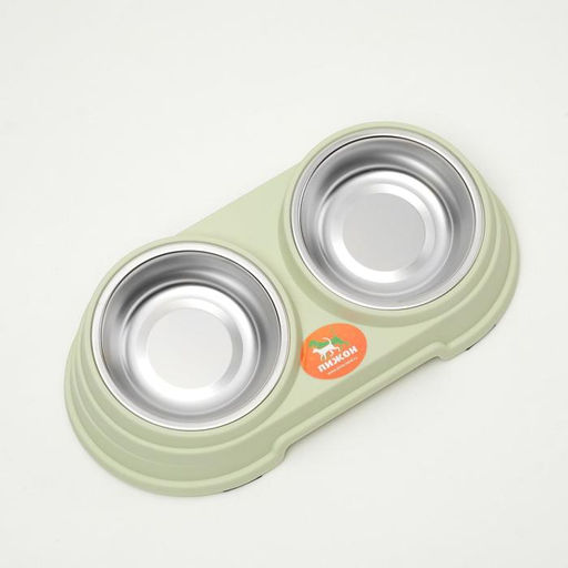 Миска металлическая двойная наклонная на пластиковом основании, 28.5157 см, зелёная - Пижон фото 3