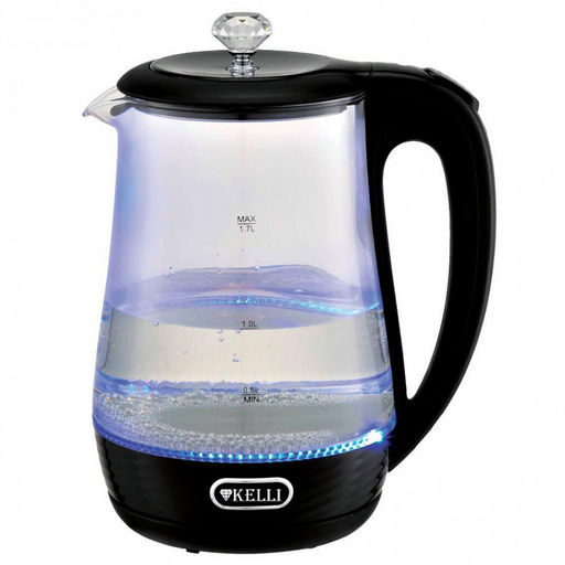 Чайник электрический "Kelli" 1,7л, стеклянный корпус, термостойкое стекло, внутренняя подсветка, автоматическое отключение, поворачивающийся корпус на 360, закрытый нагревательный элемент, защита от перегрева, мощность: 220-240В, 50Гц, 1850-2200Вт,