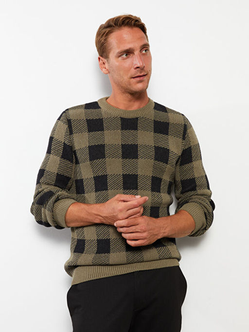 Bisiklet Yaka Uzun Kollu Ekose Erkek Triko Kazak