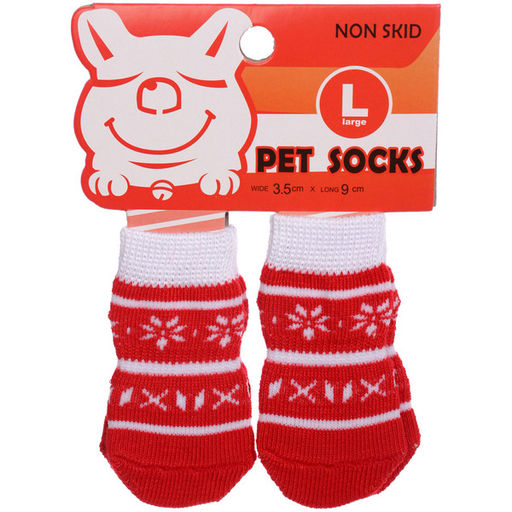 Цена за 5 шт. Носочки для животных "LAPUSIK", принт олененок, цвет красный, размер l, 3,5см