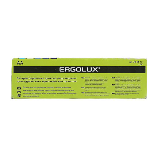 Батарейка алкалиновая Ergolux, AA, LR6-12BOX (LR6 BP-12), 1.5 В, набор 12 шт.