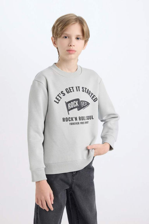 Толстый свитшот обычного кроя с круглым вырезом и принтом для мальчиков - Defacto фото 2