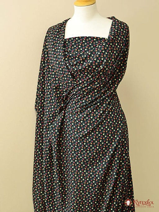 Штапель Премиум Цветные тюльпанчики на темно-зеленом, ш.1.43м, вискоза-100%, 120гр/м.кв - Купава фото 3