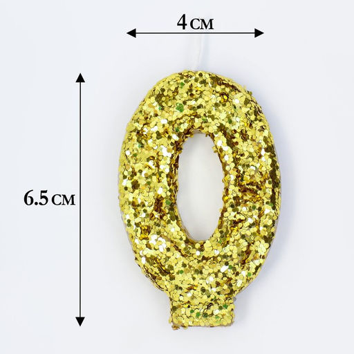 Свеча в торт Блестки, цифра 0, золото, 5,5 см - Страна карнавалия фото 2