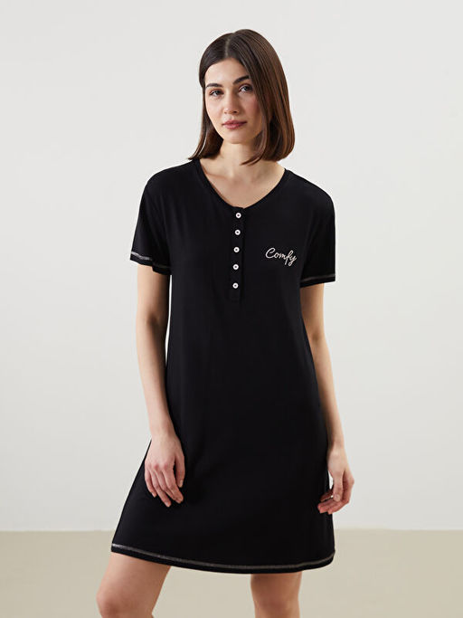 Bisiklet Yaka Nak??l? Kad?n Gecelik