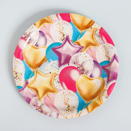 Набор бумажной посуды С днём рождения. Шары, 6 тарелок, 6 стаканов, 6 колпаков, 1 гирлянда - Страна карнавалия фото 4