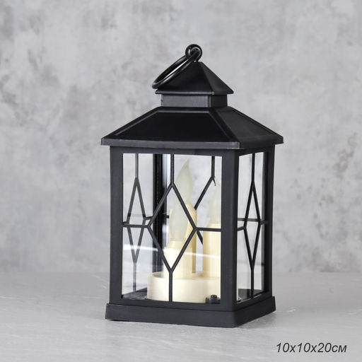 Светильник фонарь настольный 10х10х20 см три свечи / W672-19 /уп 48/ черный - Галеонтрейд фото 4