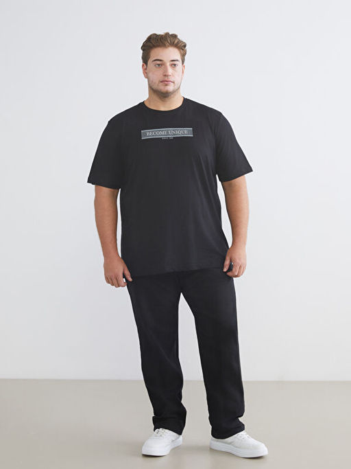 B?y?k Beden Bisiklet Yaka Bask?l? Erkek Ti??rt