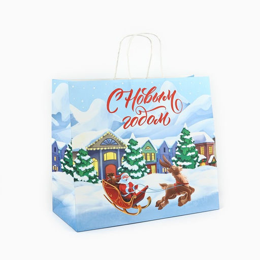 Пакет подарочный новогодний крафтовый «С Новым годом», 28×15×32 см