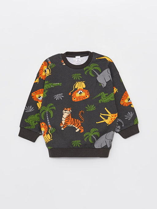 Bisiklet Yaka Uzun Kollu Bask?l? Erkek Bebek Sweatshirt ve E?ofman Alt? 2li Tak?m - Waikiki фото 2