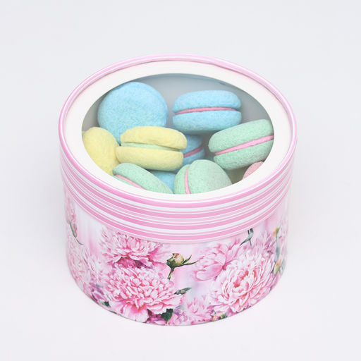 Коробка для макарун тубус с окном « Цветочный рай » 16×16×9 см